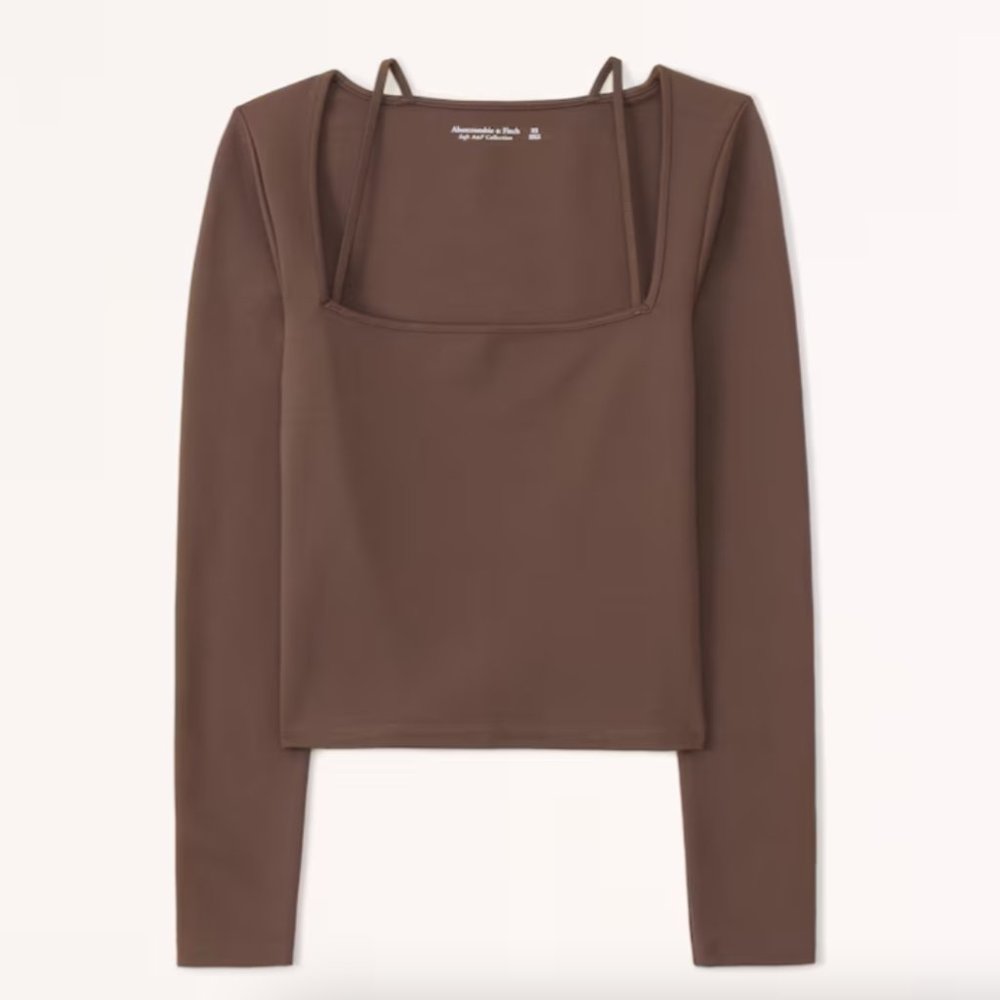 Abercrombie & Fitch Brown Long-Sleeve Strappy Ponte Top, Medium